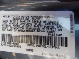 2002 TOYOTA CAMRY LIGHT BLUE LE 3.0L AT Z18317